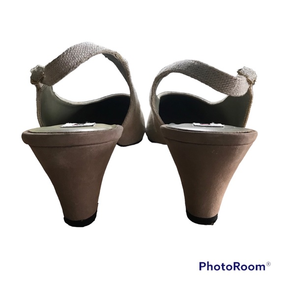 Vintage Sears Sling Back Heels - Manhattan - Linen and Taupe - Size 10 - Picture 4 of 8